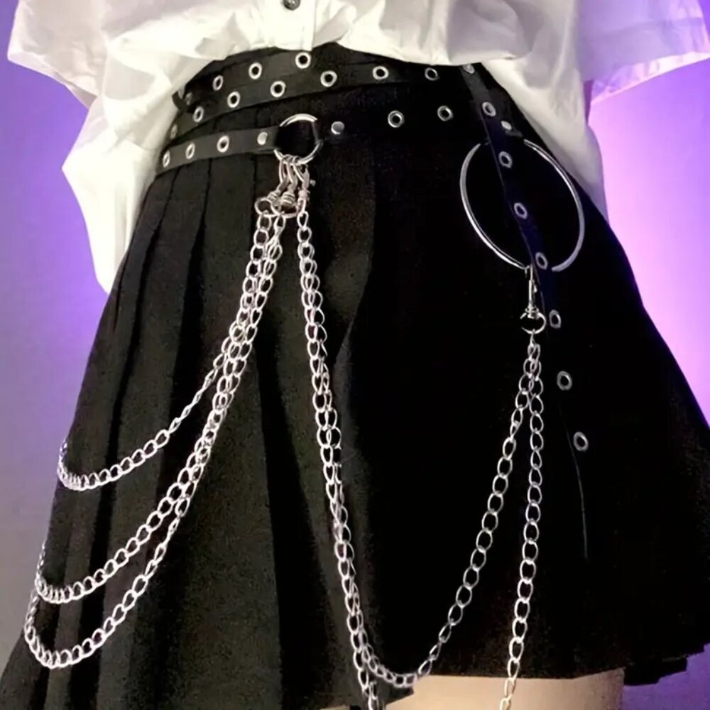 BRAND NEW Punk Rock Faux Leather + Chain Belt, Size L, 85.43 inch length